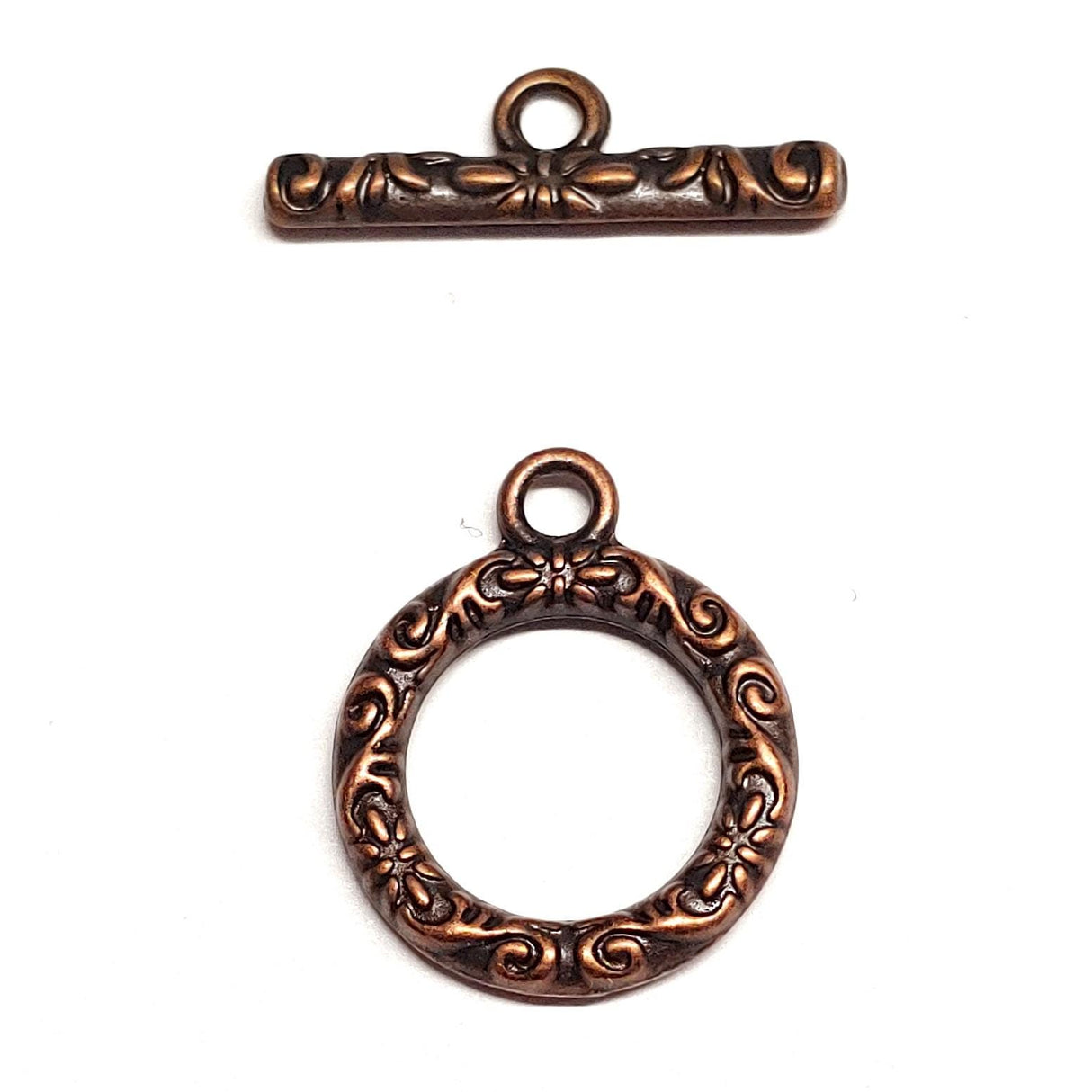 Toggle Clasp, Vine & Flower Pattern, Single Sided 17mm, Silver Plate White/Crystal Flower 1-Strand Clasp, Quantity 1