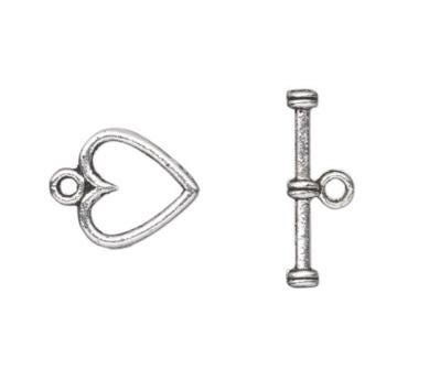 Toggle Clasp, Heart Shaded Designs, 1-Strand Clasp-Quantity 1