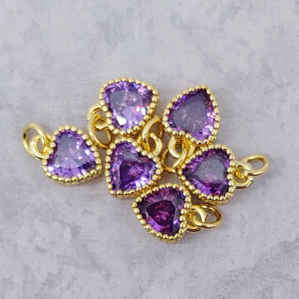 Heart Charm, Pendant, Cubic Zirconia-Brass/18K Gold Plate-Quantity 1