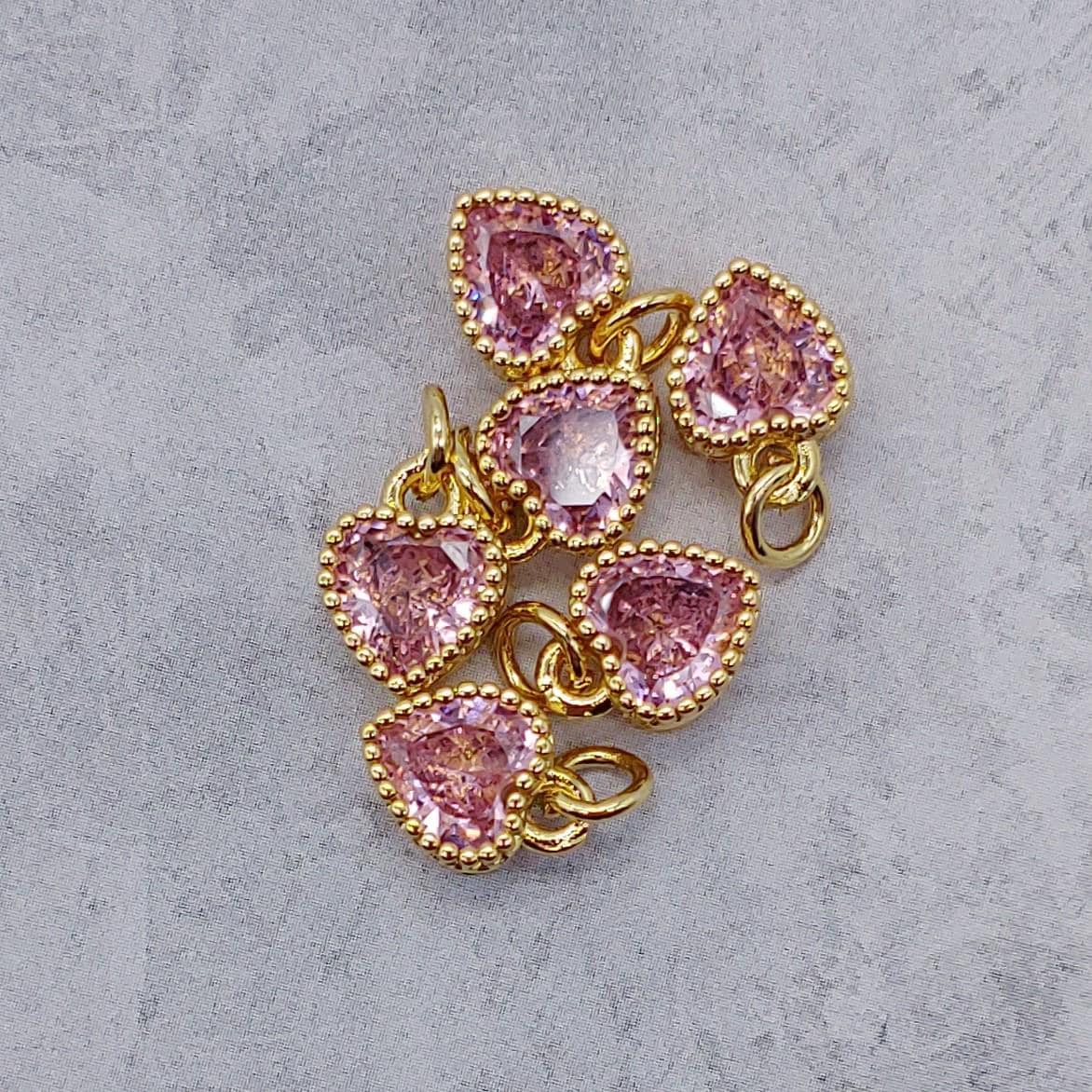 Heart Charm, Pendant, Cubic Zirconia-Brass/18K Gold Plate-Quantity 1