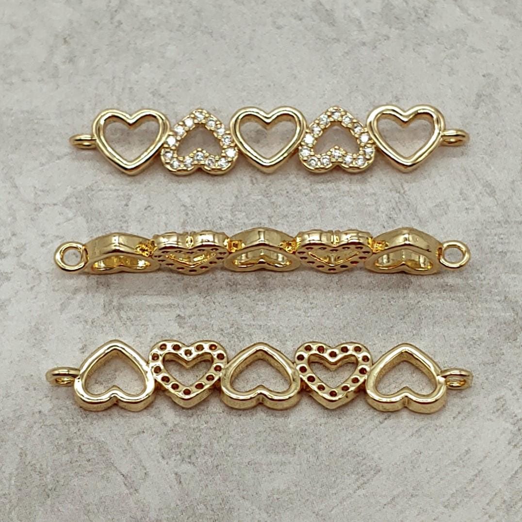 Heart Links Pendant Micro Pave Cubic Zirconia-Brass/18K Gold Plated-Quantity 1