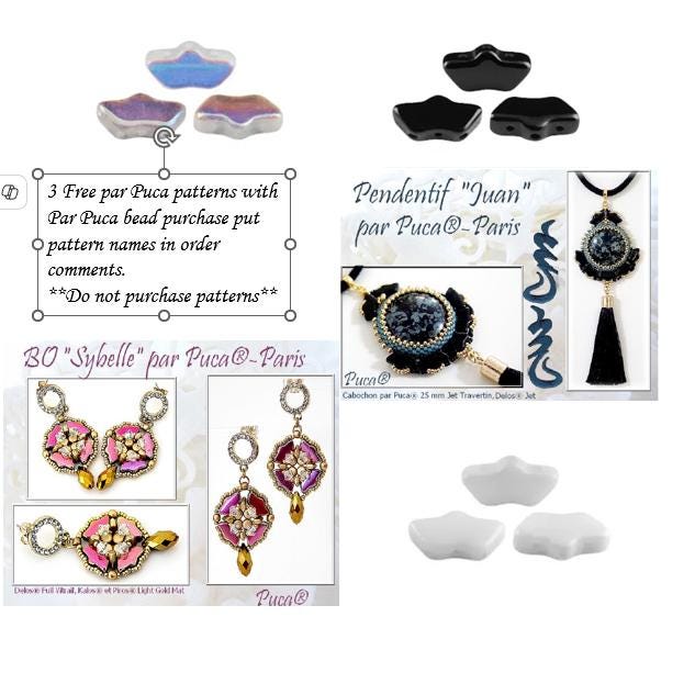 Delos Crystal AB, Jet, Opaque White Par Puca ®-Paris® 3 Hole 6x11mm-25 Beads**See pattern section, Free patterns if not added to cart