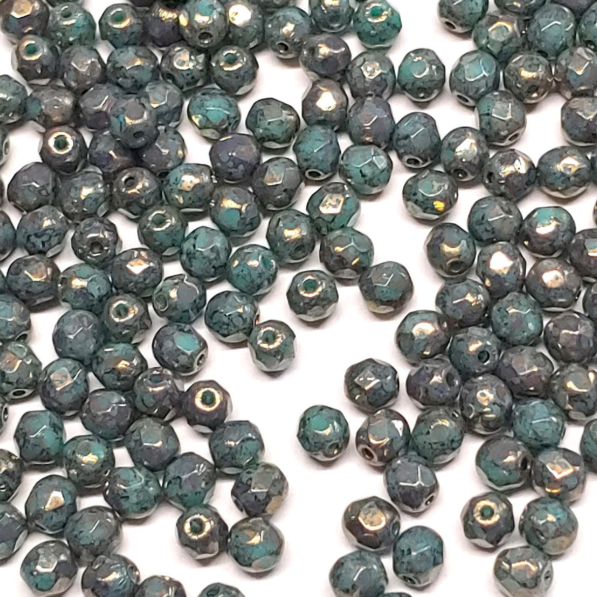 4mm Fire Polish Green Turquoise Bronze Czech Glass Faceted Round Beads
