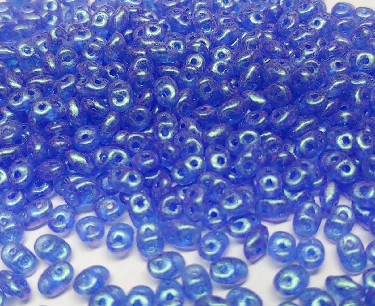 SuperDuo StarDust Blue, Czech Glass 2-hole bead 2x5mm, 30060-56952-10 grams