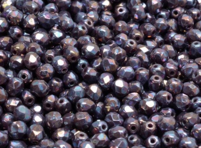 3mm Fire Polish Opaque Amethyst Nebula Czech Faceted Glass Beads-50 beads