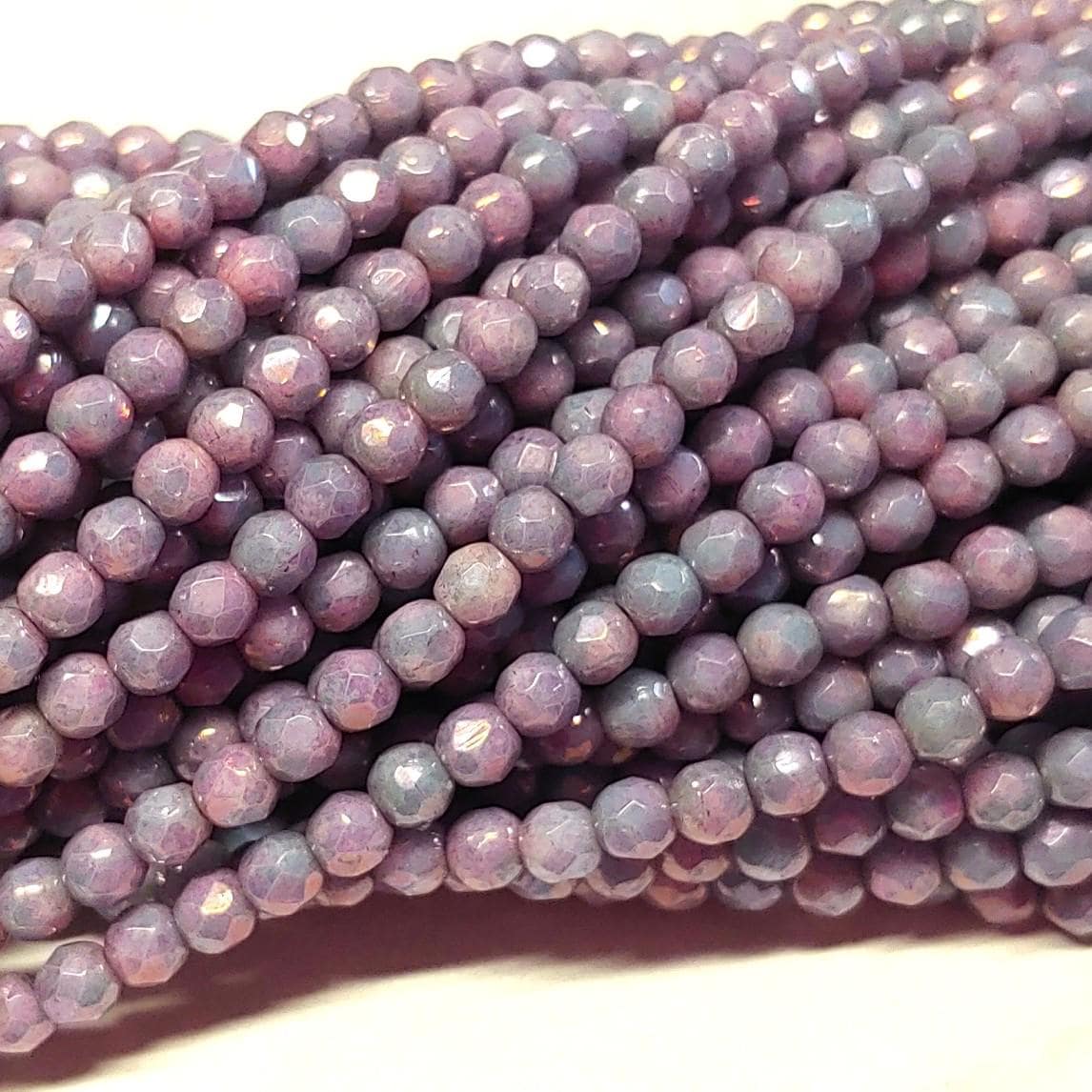 3mm Fire Polish Opaque White Nebula Czech Faceted Glass Beads-50 beads
