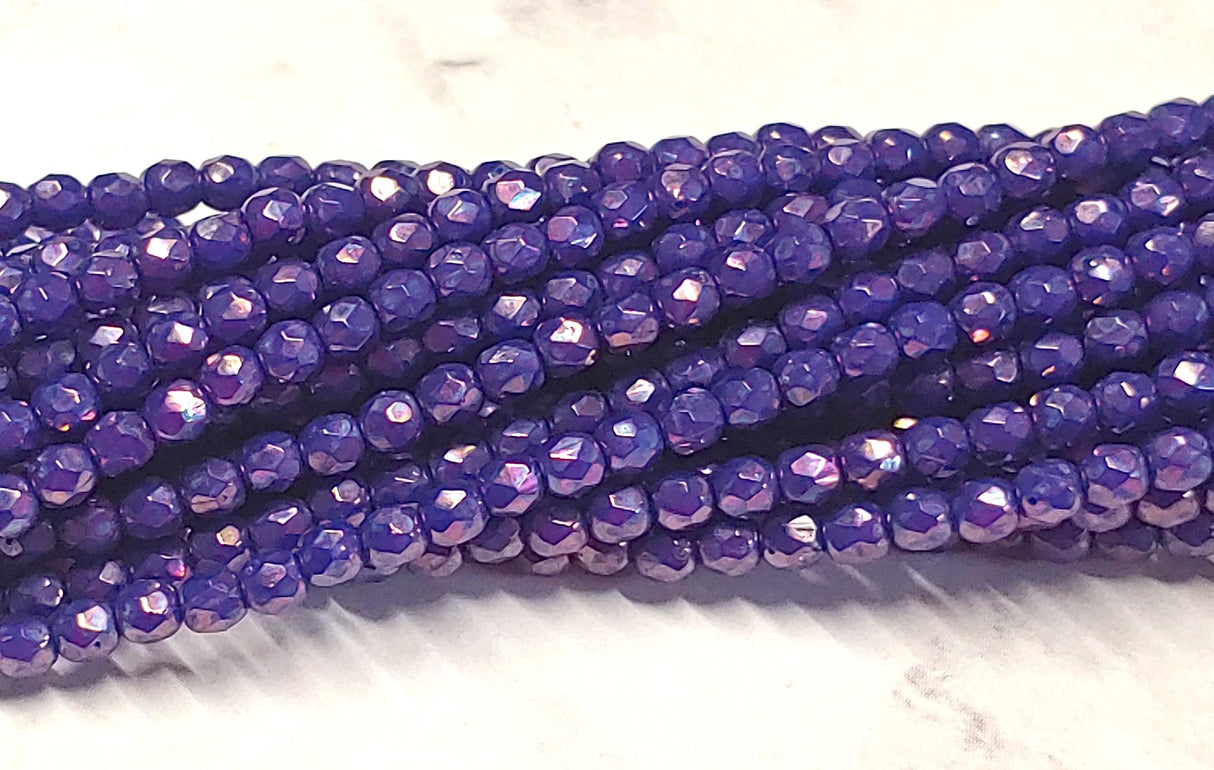 3mm Fire Polish Royal Blue Nebula, Czech glass faceted round-50 Beads