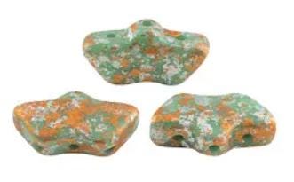 Delos Par Puca ®-Paris® Opaque Tweedy, Aqua, Coral Red or Green Turquoise, 3-Hole Czech Glass 6 x 11mm, 25 Beads