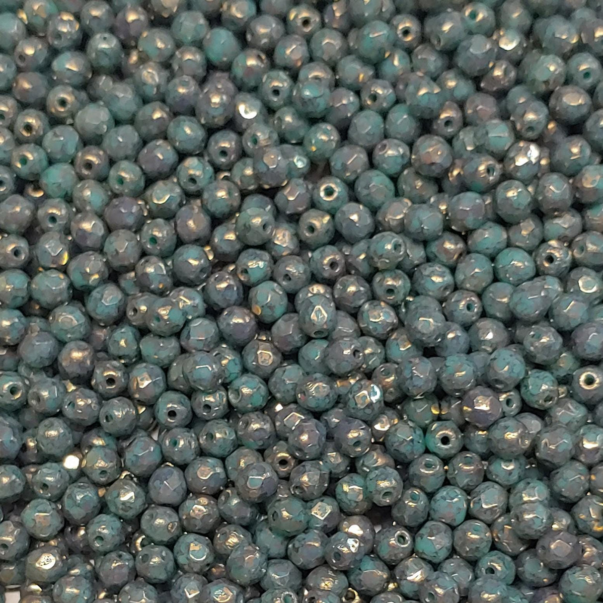4mm Fire Polish Green Turquoise Bronze Czech Glass Faceted Round Beads