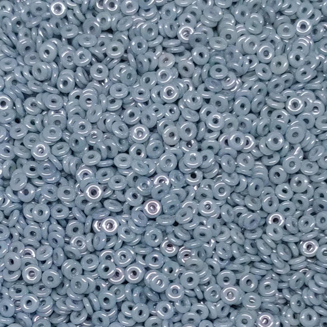 O Bead Chalk Blue Luster, 1X4MM Czech Glass 14464, 5 grams or 10 grams