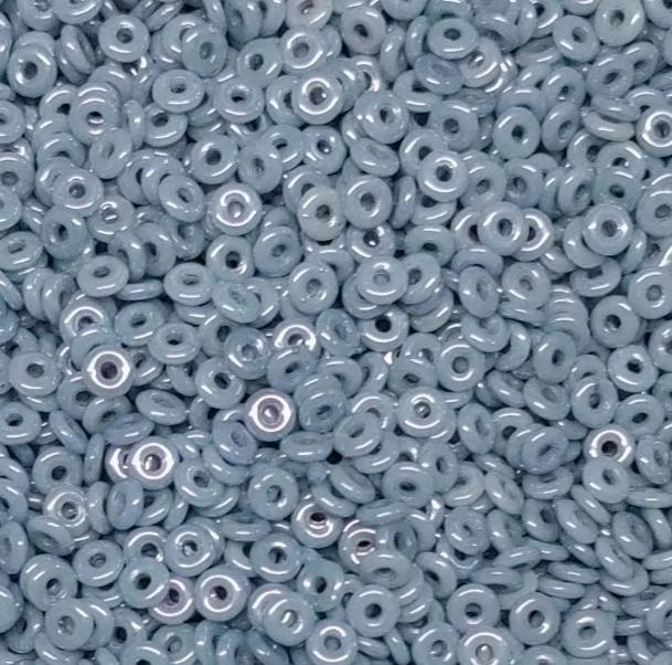 O Bead Chalk Blue Luster, 1X4MM Czech Glass 14464, 5 grams or 10 grams
