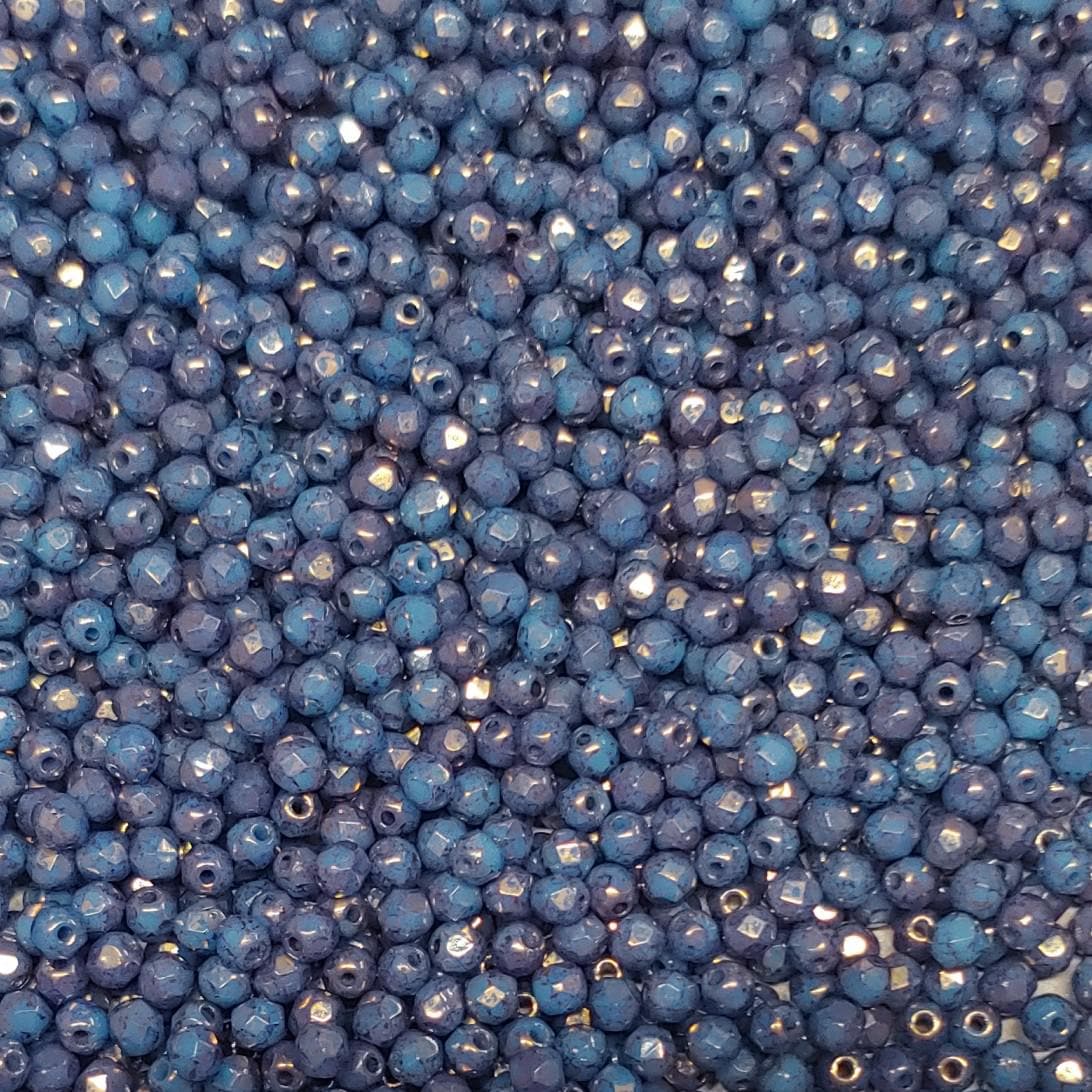 3mm Fire Polish Blue Turquoise Bronze, Czech glass faceted round, 63030-15496