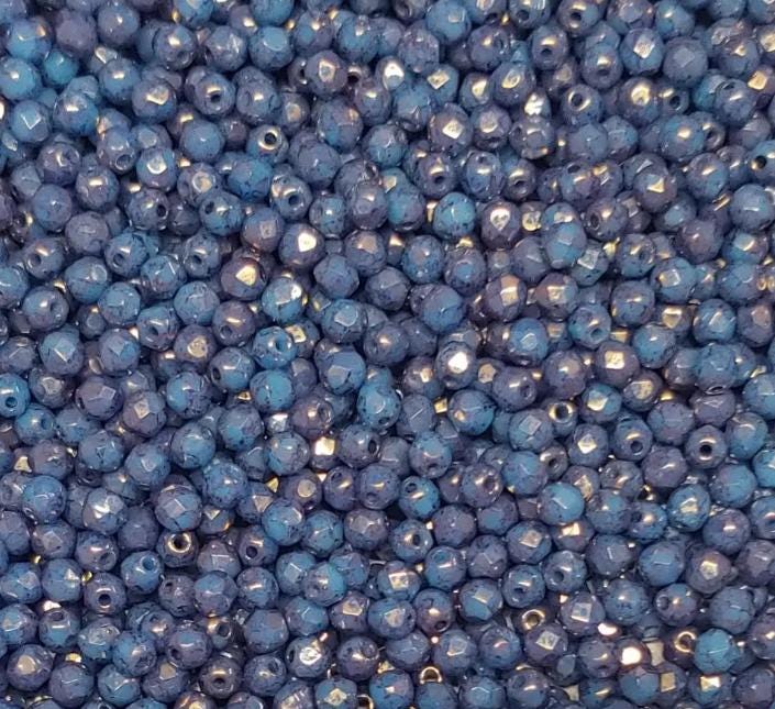 3mm Fire Polish Blue Turquoise Bronze, Czech glass faceted round, 63030-15496