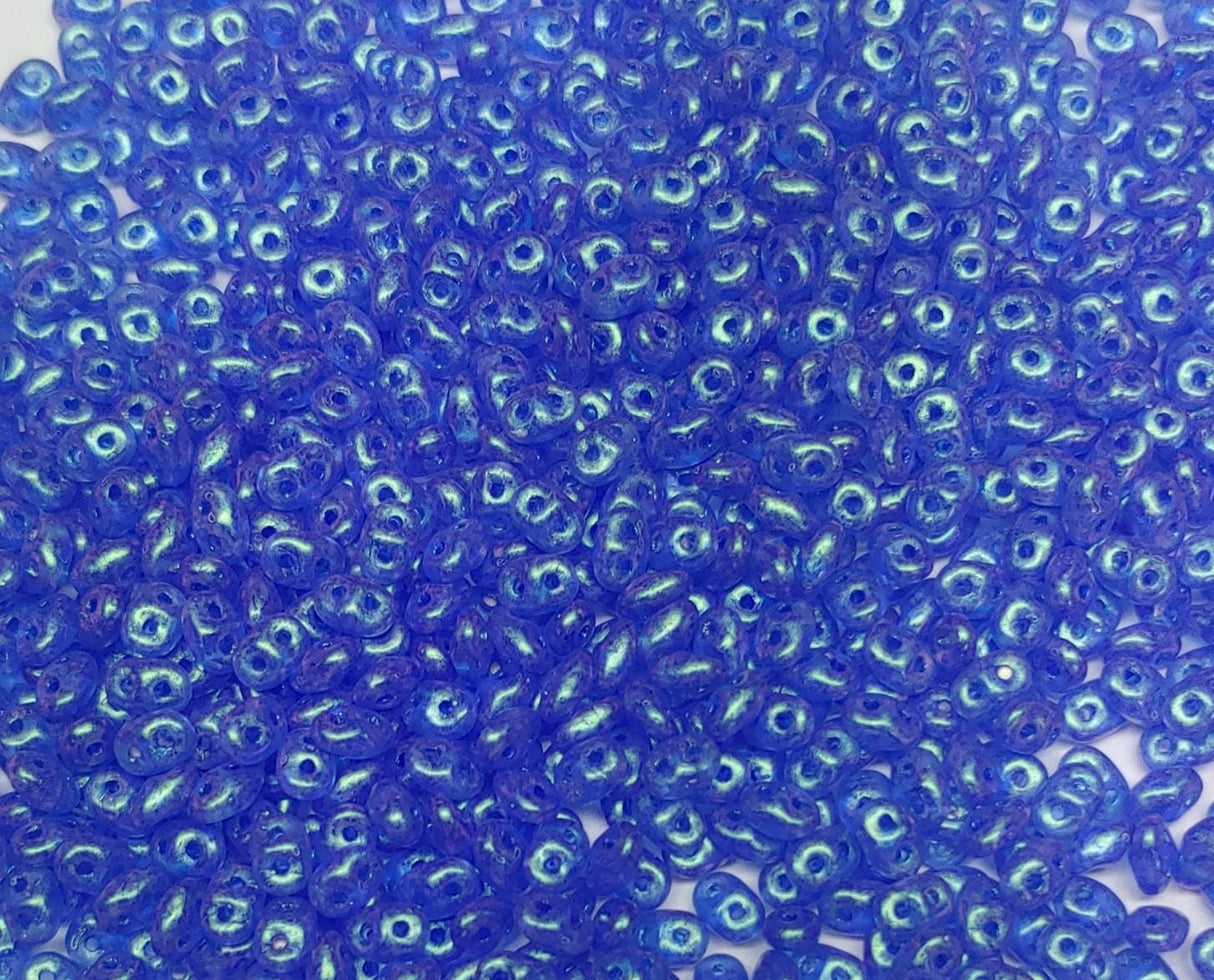 SuperDuo StarDust Blue, Czech Glass 2-hole bead 2x5mm, 30060-56952-10 grams