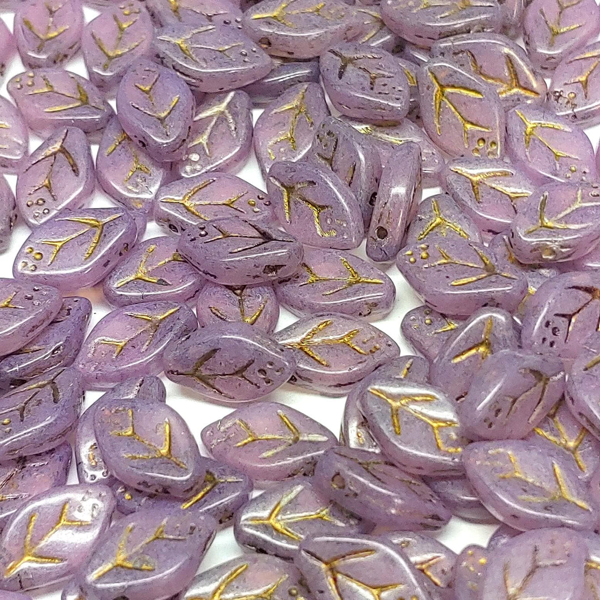 Leaf Bead Opal Amethyst w/Gold Wash, 12x8mm Czech Glass, 25 Beads