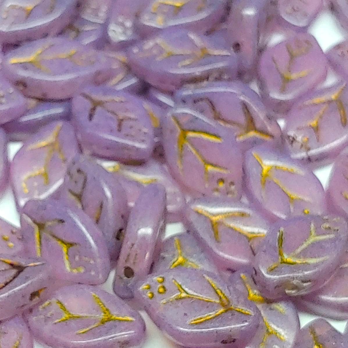 Leaf Bead Opal Amethyst w/Gold Wash, 12x8mm Czech Glass, 25 Beads