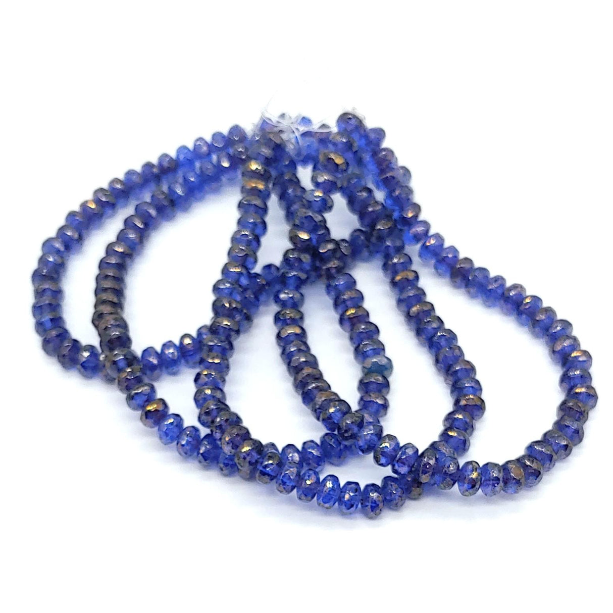 2x3mm Rondelle Sapphire with a Gold Luster Finish - Czech Glass Beads 50 beads