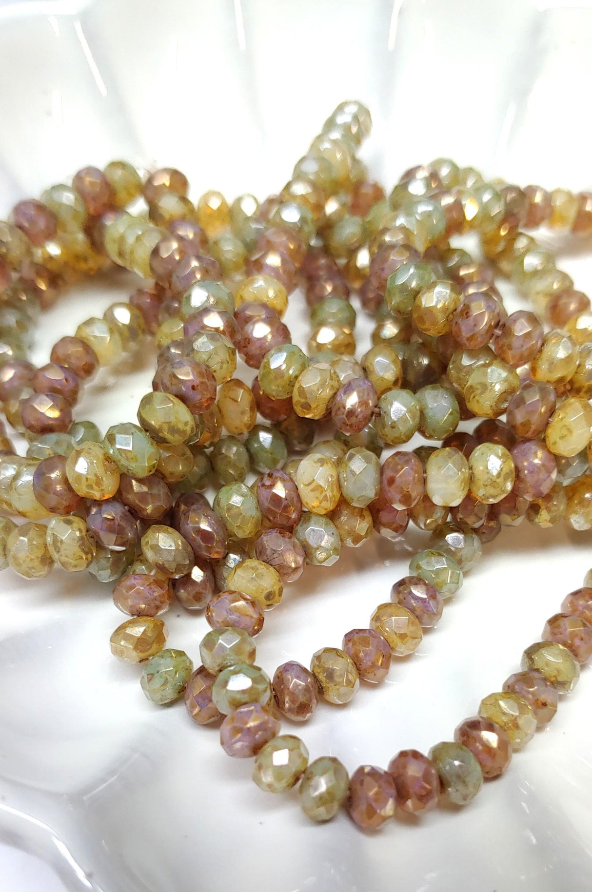 3x5mm Rondelle Champagne Mix w/Picasso Finish - Czech Glass Beads, 30 beads