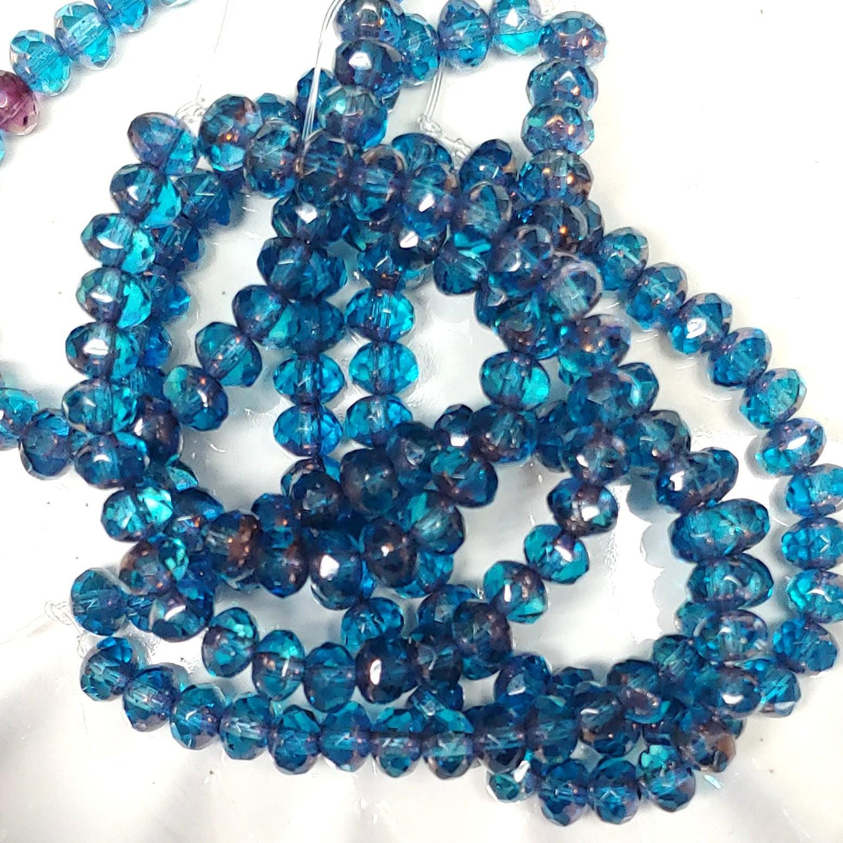 3x5mm Rondelle Pacific Blue w/Bronze Finish - Czech Glass Beads, 30 beads