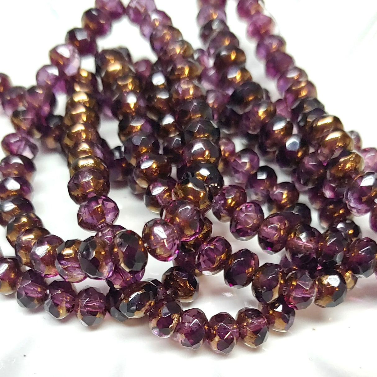 3x5mm Rondelle Purple w/Brass Finish - Czech Glass Beads, 30 beads