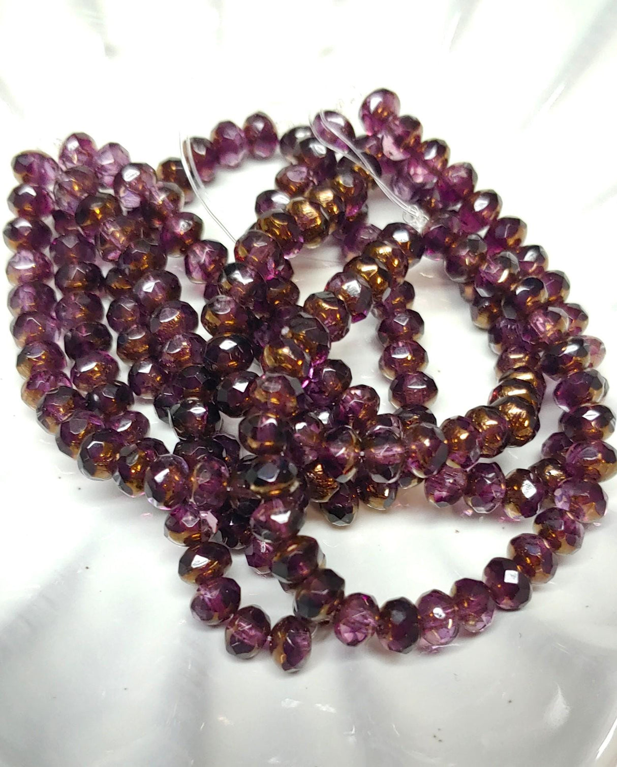 3x5mm Rondelle Purple w/Brass Finish - Czech Glass Beads, 30 beads