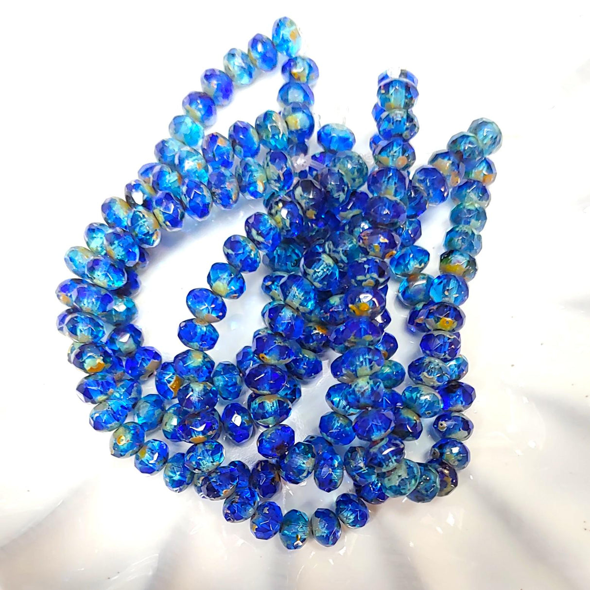 3x5mm Rondelle Sapphire & Teal Blue w/Picasso Finish - Czech Glass Beads, 30 beads