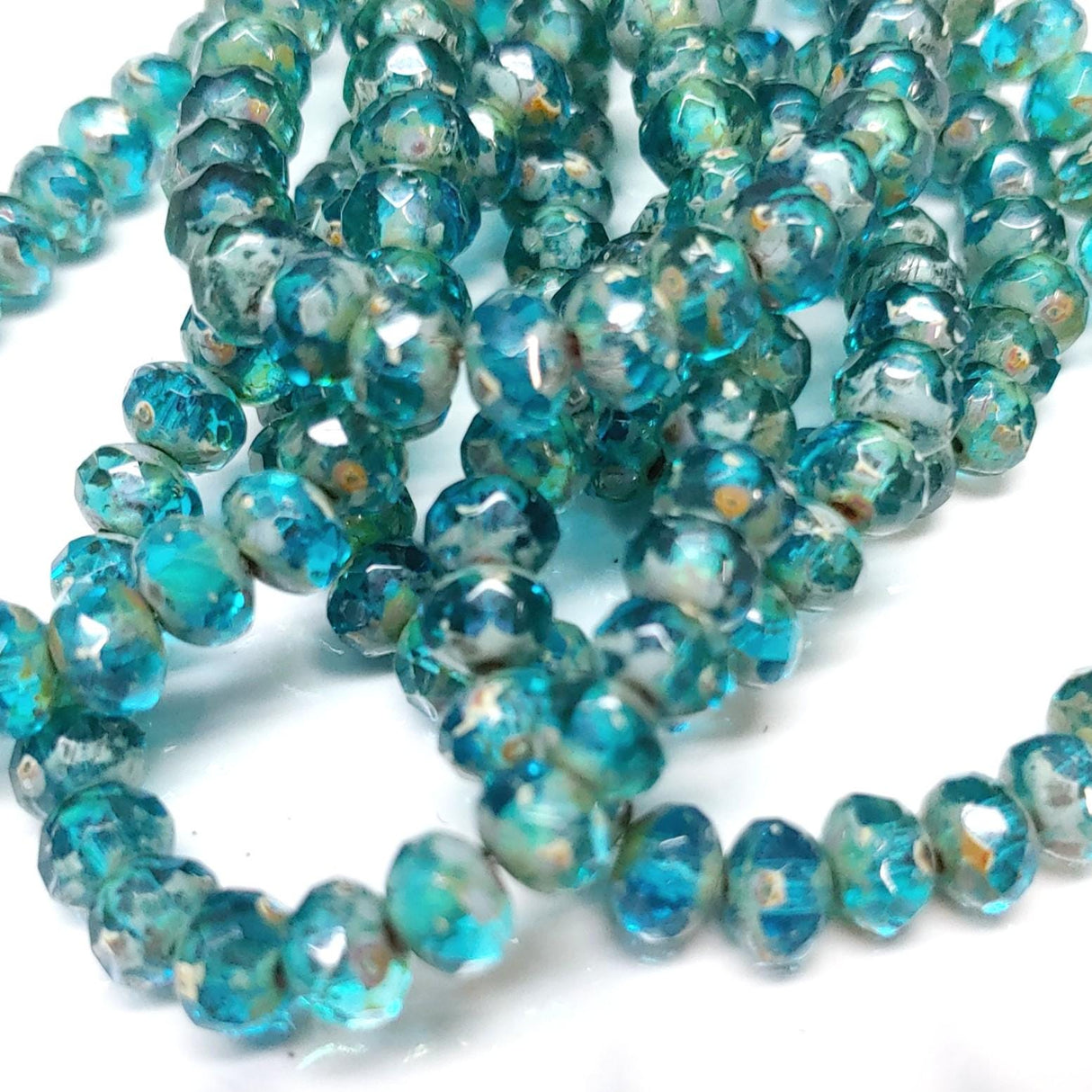 3x5mm Rondelle Pacific Blue w/Picasso Finish - Czech Glass Beads, 30 beads