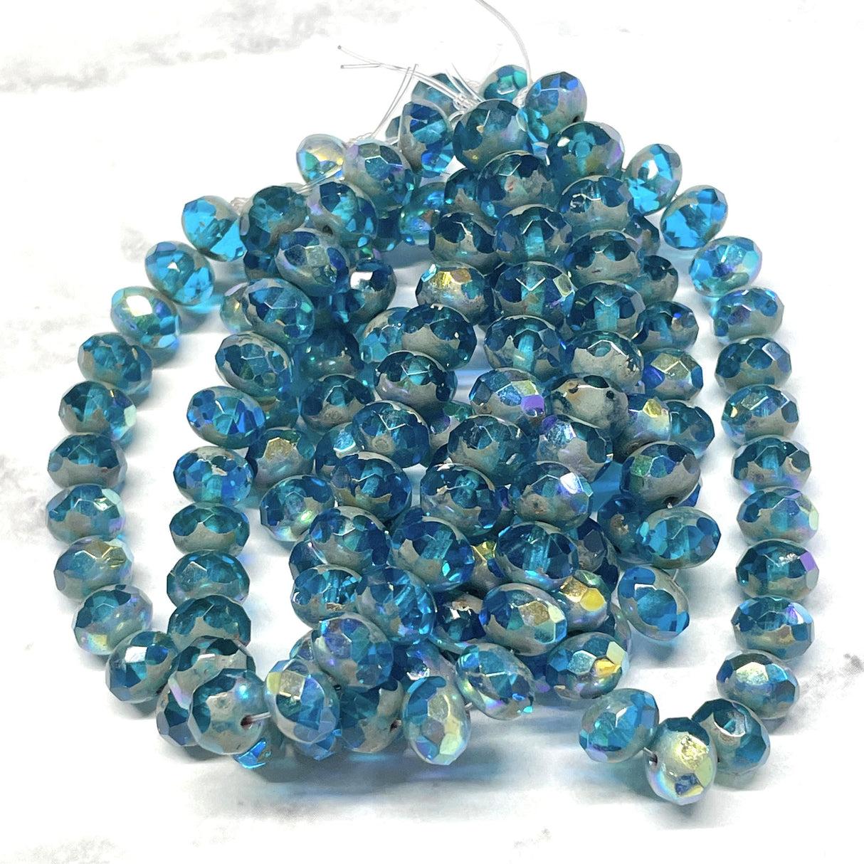 3x5mm Rondelle Pacific Blue w/Picasso Finish - Czech Glass Beads, 30 beads