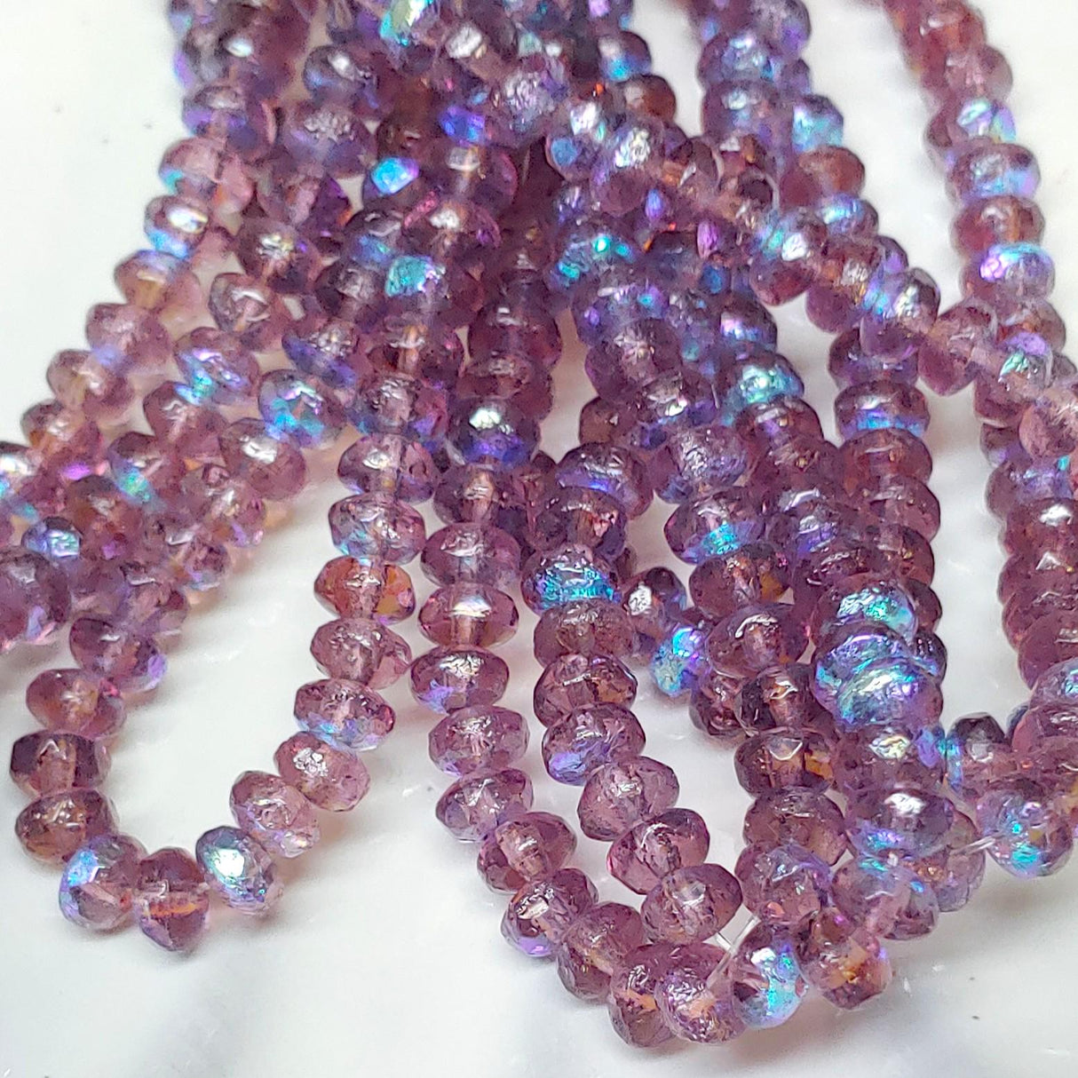 3x2mm Rondelle Purple Pansy w/Etched AB Finish - Czech Glass Beads, 50 beads