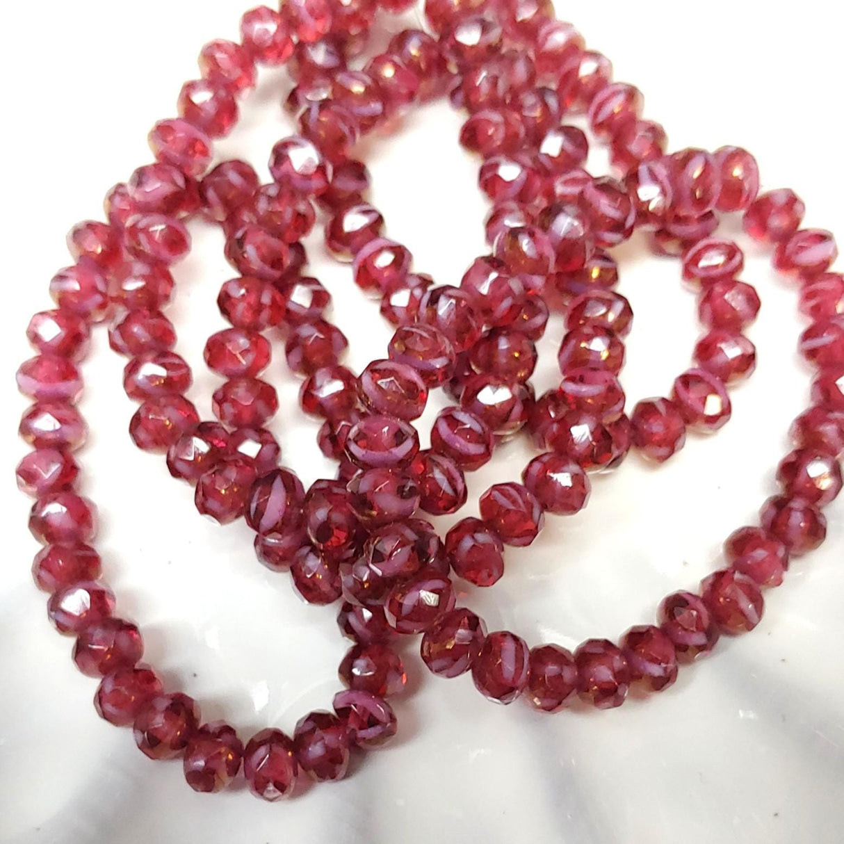 3x5mm Rondelle Rosewood w/Mother of Pearl Finish - Czech Glass Beads, 30 beads