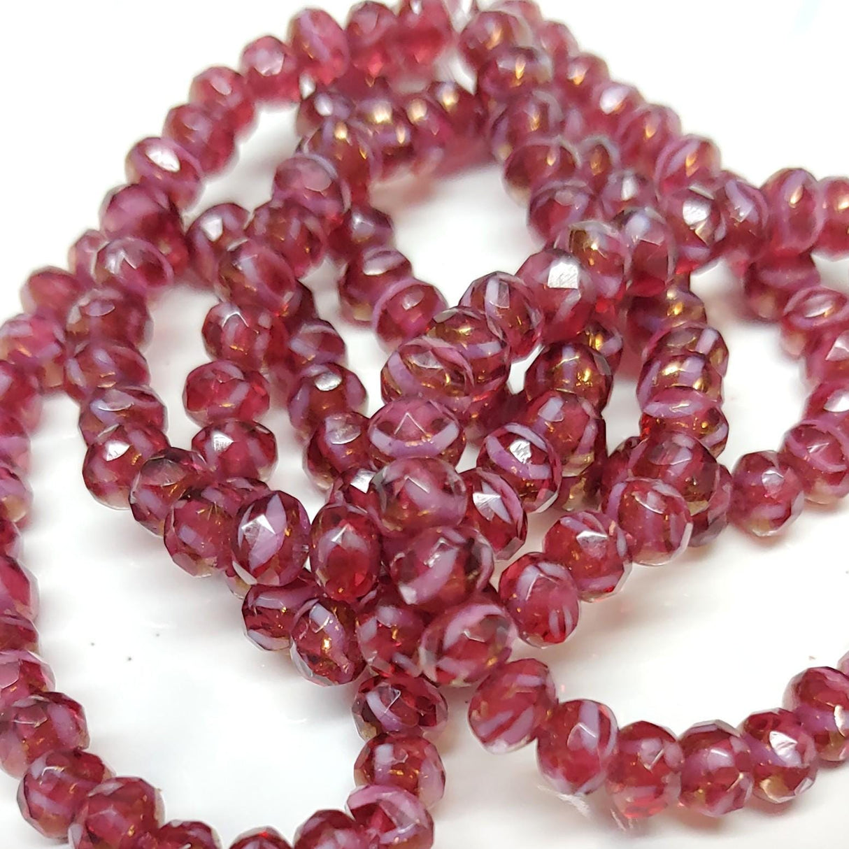 3x5mm Rondelle Rosewood w/Mother of Pearl Finish - Czech Glass Beads, 30 beads