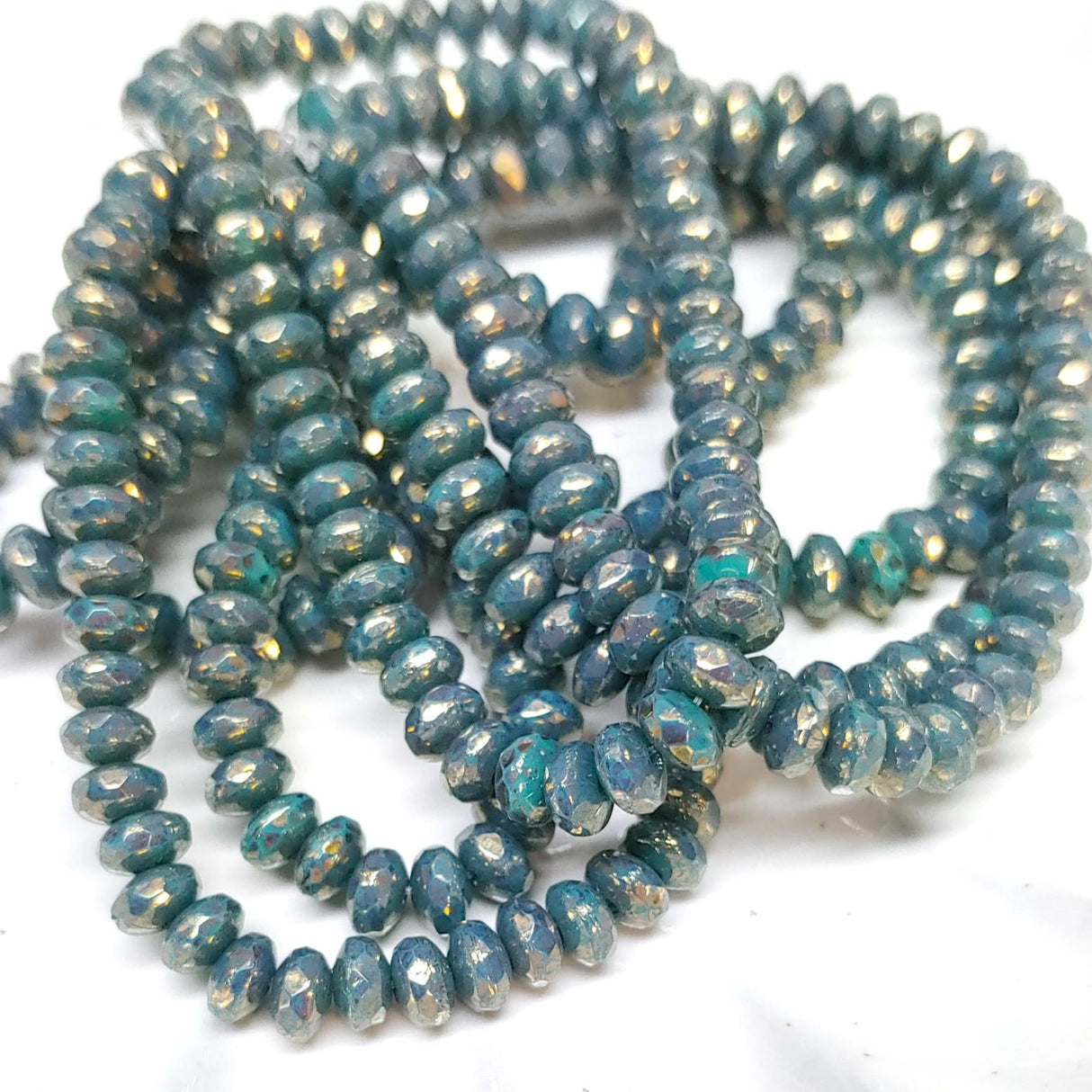 2x3mm Rondelle Emerald w/Gold Finish - Czech Glass Beads, 50 beads