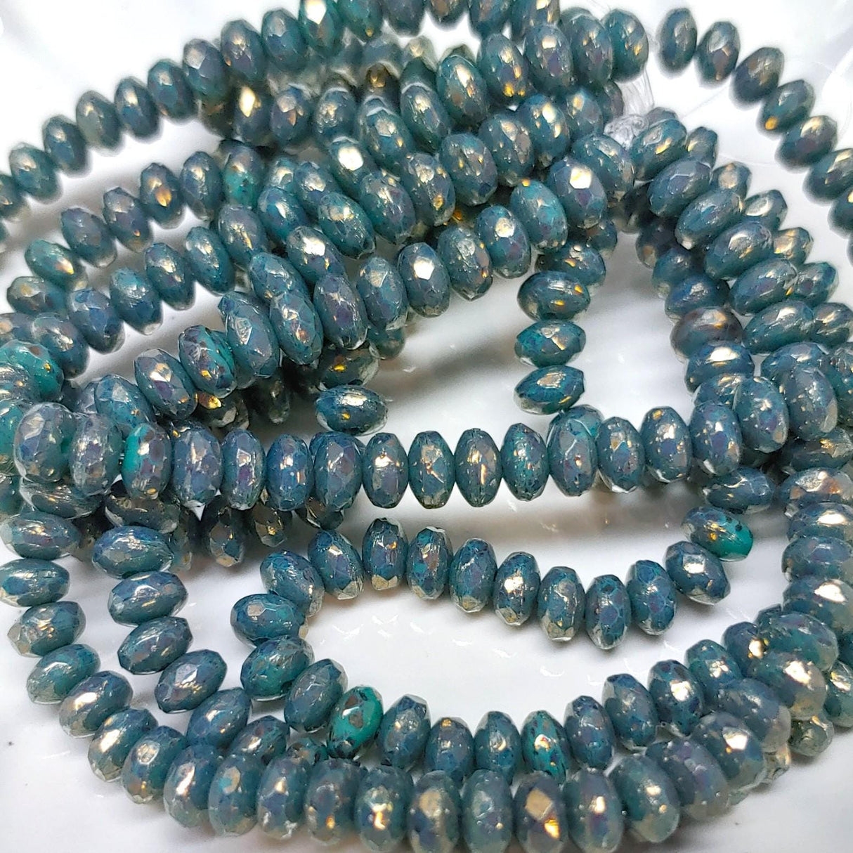 2x3mm Rondelle Emerald w/Gold Finish - Czech Glass Beads, 50 beads