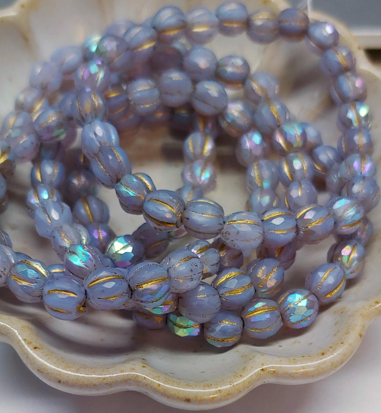 6mm Faceted Melon Matte Thistle w/AB Finish & Gold Wash-25 Beads
