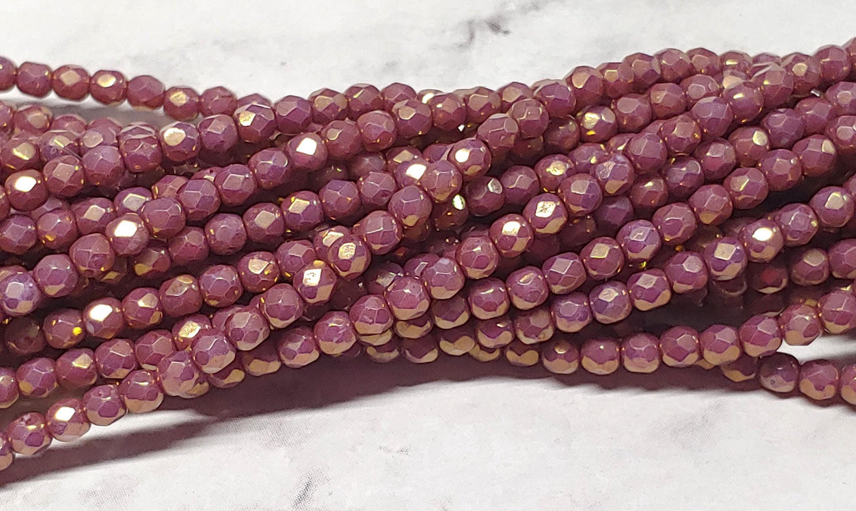 3mm Fire Polish Rose Bronze Luster Czech Faceted Glass Beads-50 beads