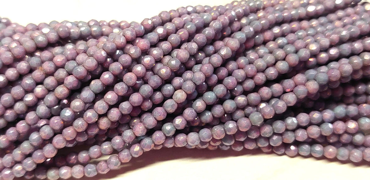 3mm Fire Polish Opaque White Nebula Czech Faceted Glass Beads-50 beads