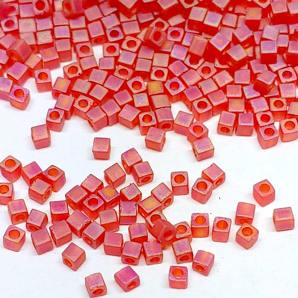 1.8mm Miyuki Cube Matte Transparent Red Orange AB, 10 Grams