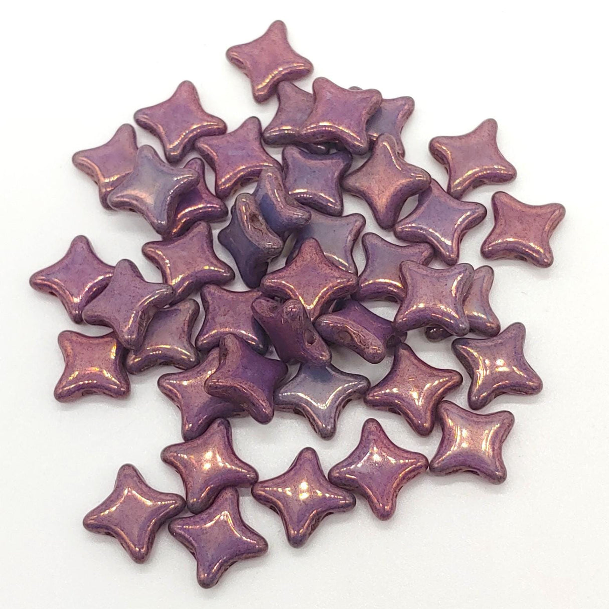 Star Beads Amethyst, 2 Hole Czech Glass 10x10mm, 30 Beads