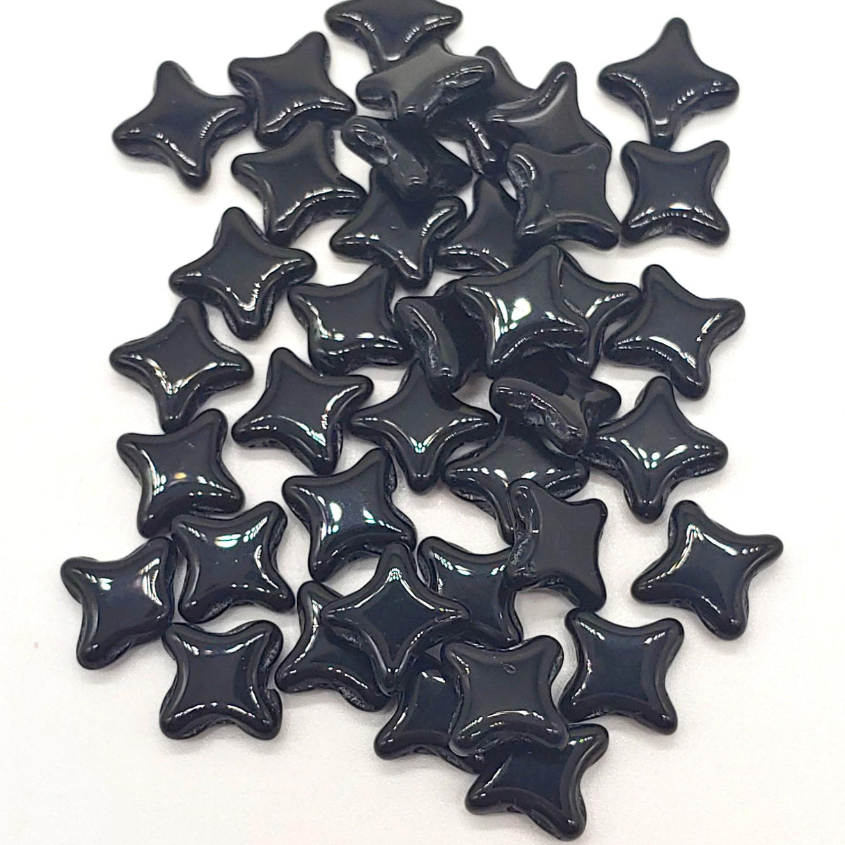 Star Beads Jet, 2 Hole Czech Glass 10x10mm, 30 Beads
