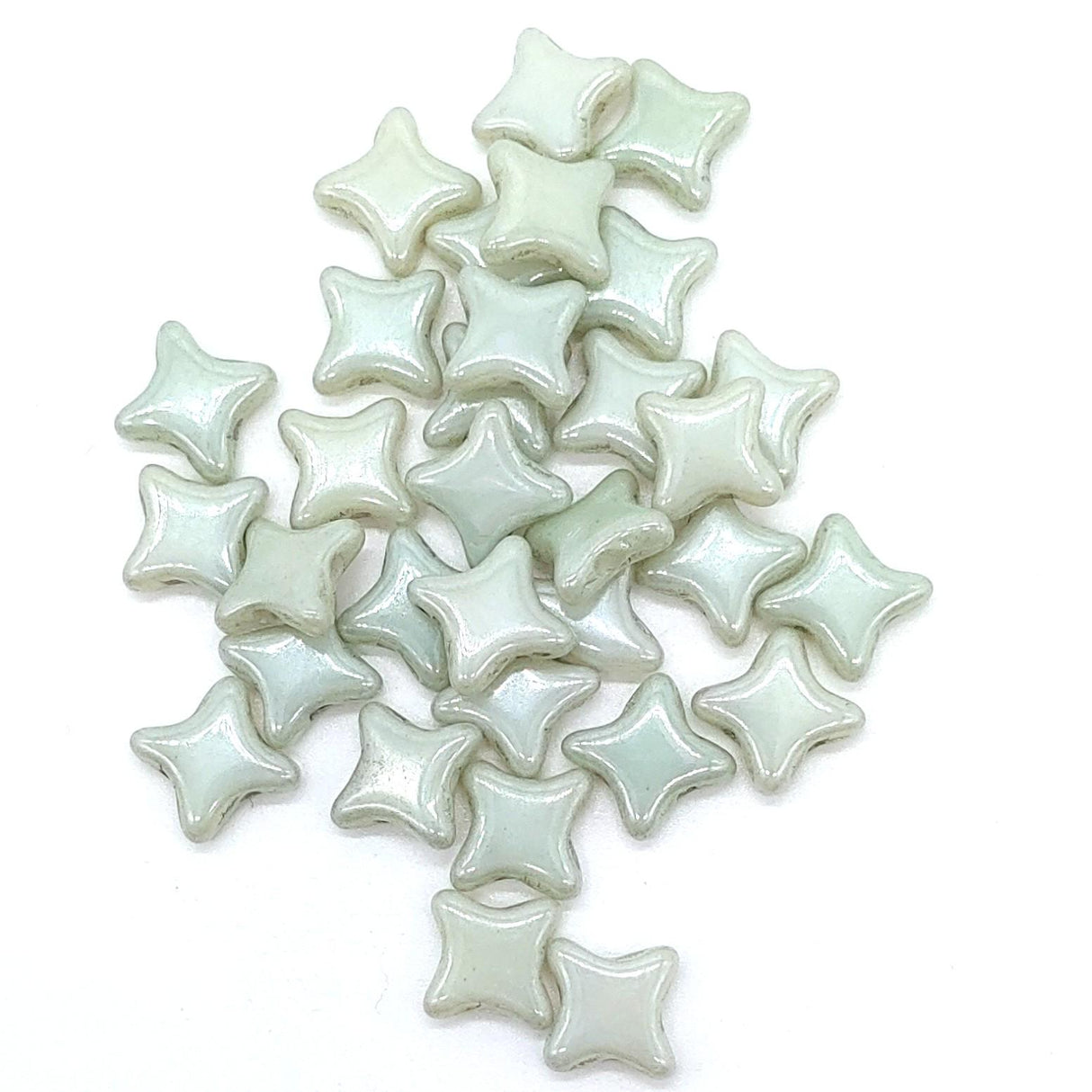Star Beads Light Green Luster, 2 Hole Czech Glass 10x10mm, 30 Beads