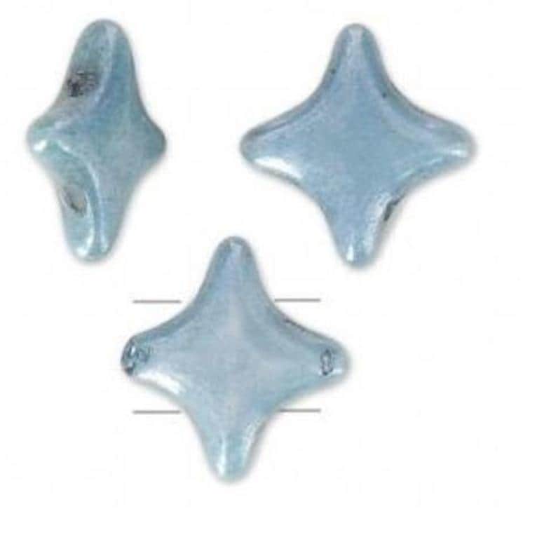 Star Beads Blue Luster, 2 Hole Czech Glass 10x10mm, 30 Beads