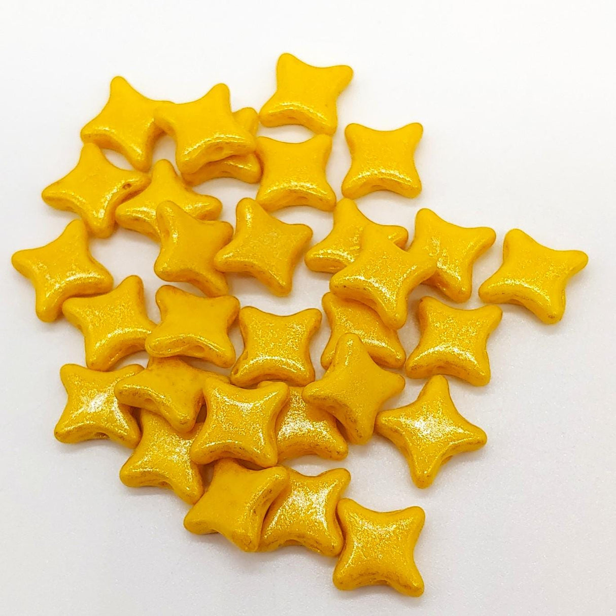 Star Beads Yellow, 2 Hole Czech Glass 10x10mm, 30 Beads