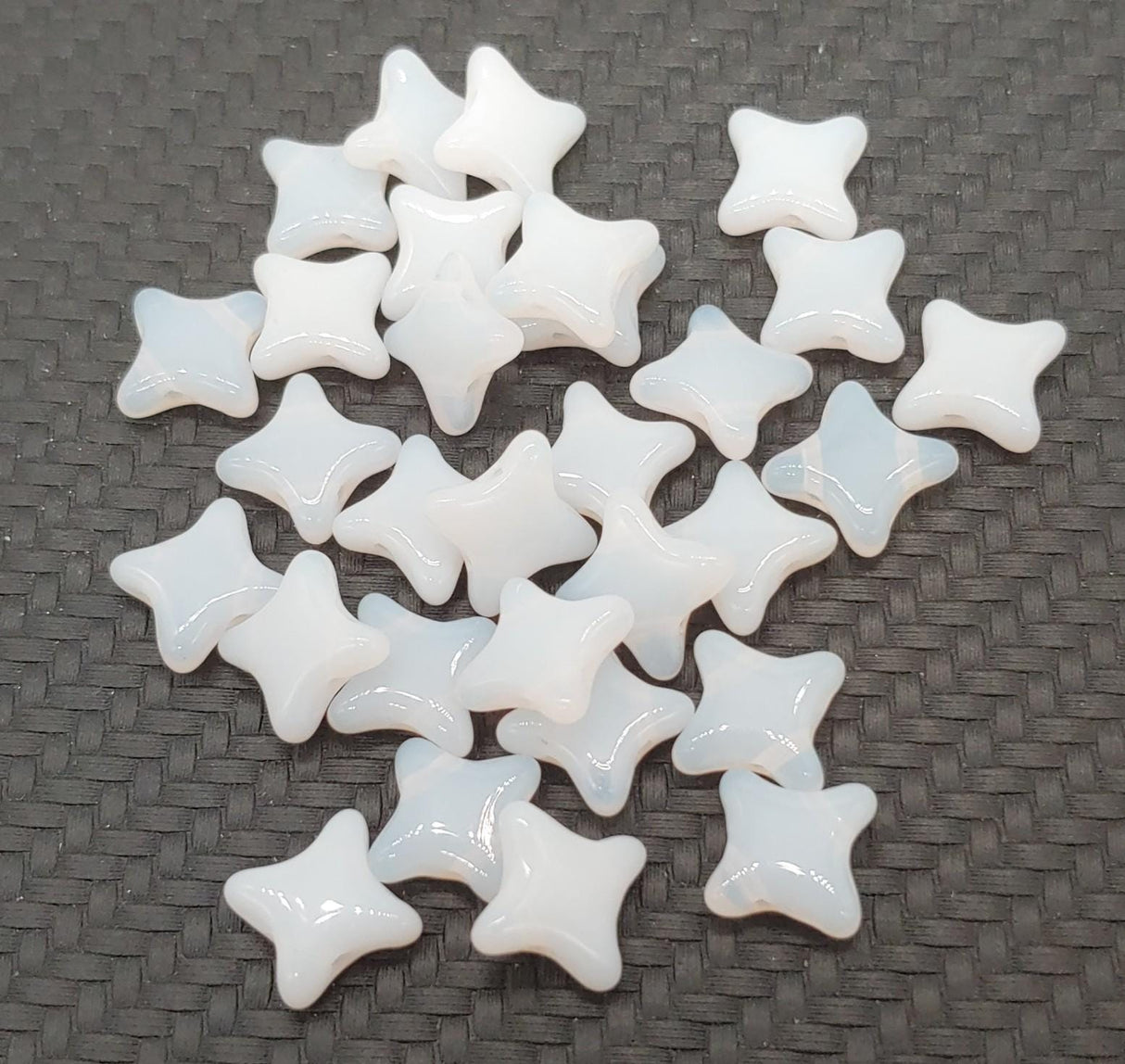 Star Beads White Alabaster, 2 Hole Czech Glass 10x10mm, 30 Beads