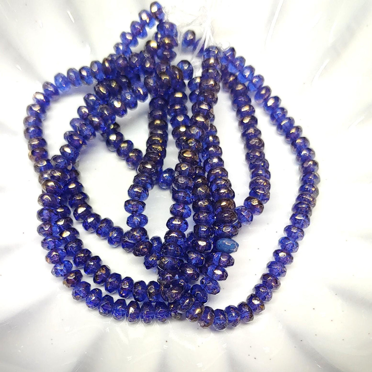 2x3mm Rondelle Sapphire with a Gold Luster Finish - Czech Glass Beads 50 beads