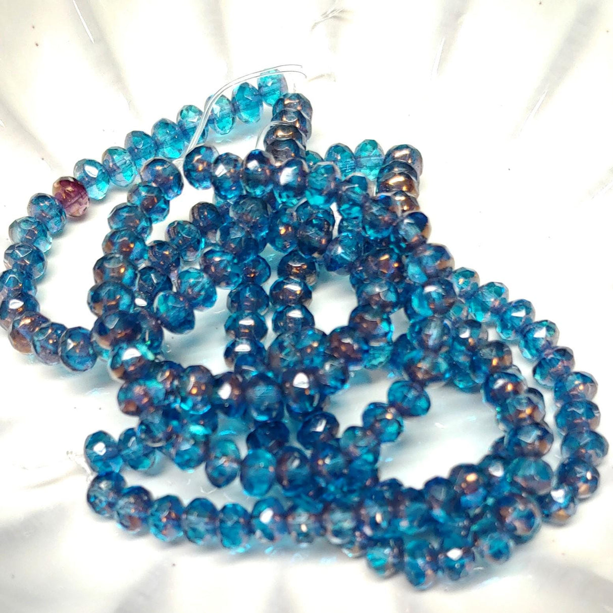 3x5mm Rondelle Pacific Blue w/Bronze Finish - Czech Glass Beads, 30 beads