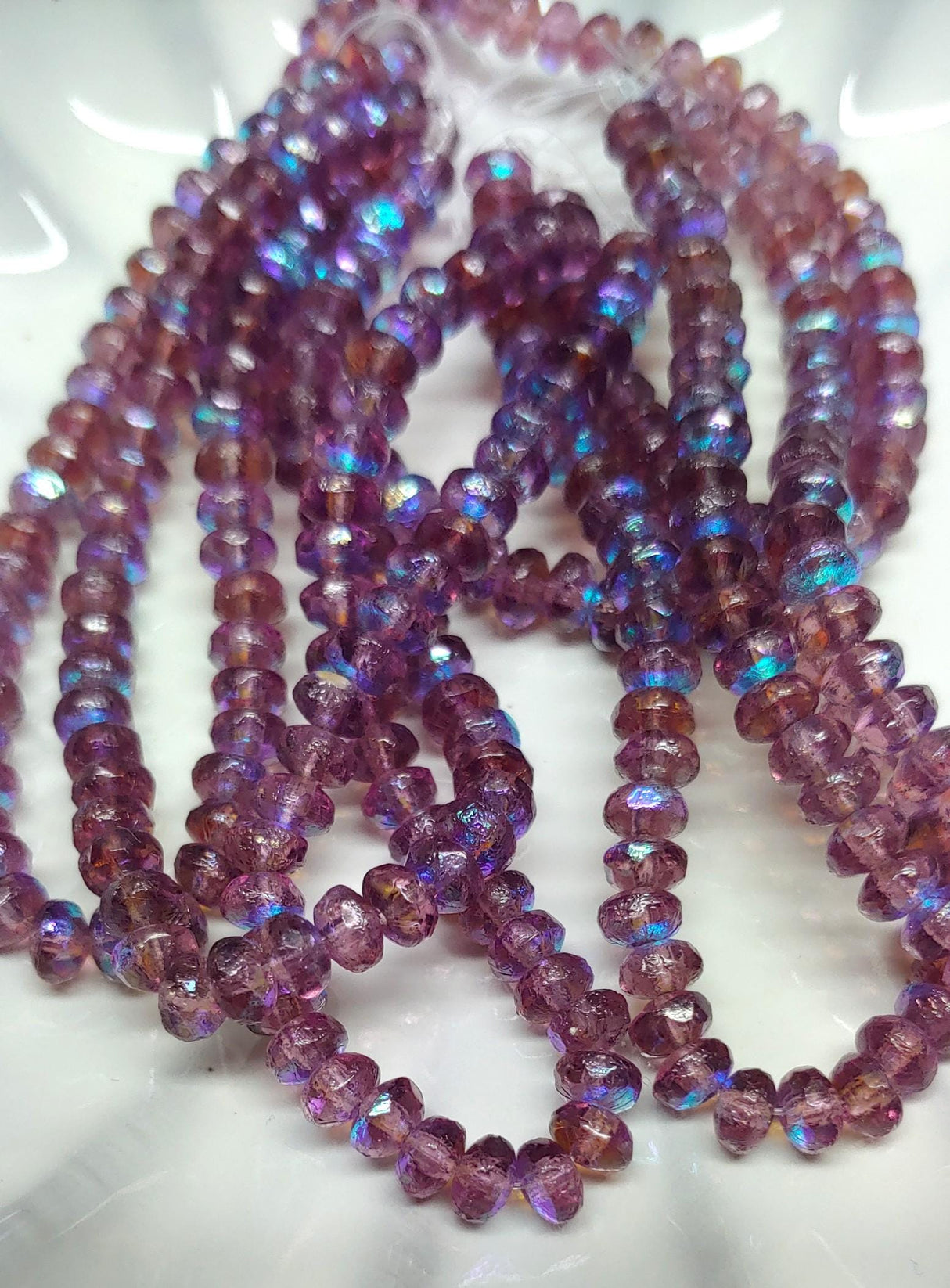 3x2mm Rondelle Purple Pansy w/Etched AB Finish - Czech Glass Beads, 50 beads