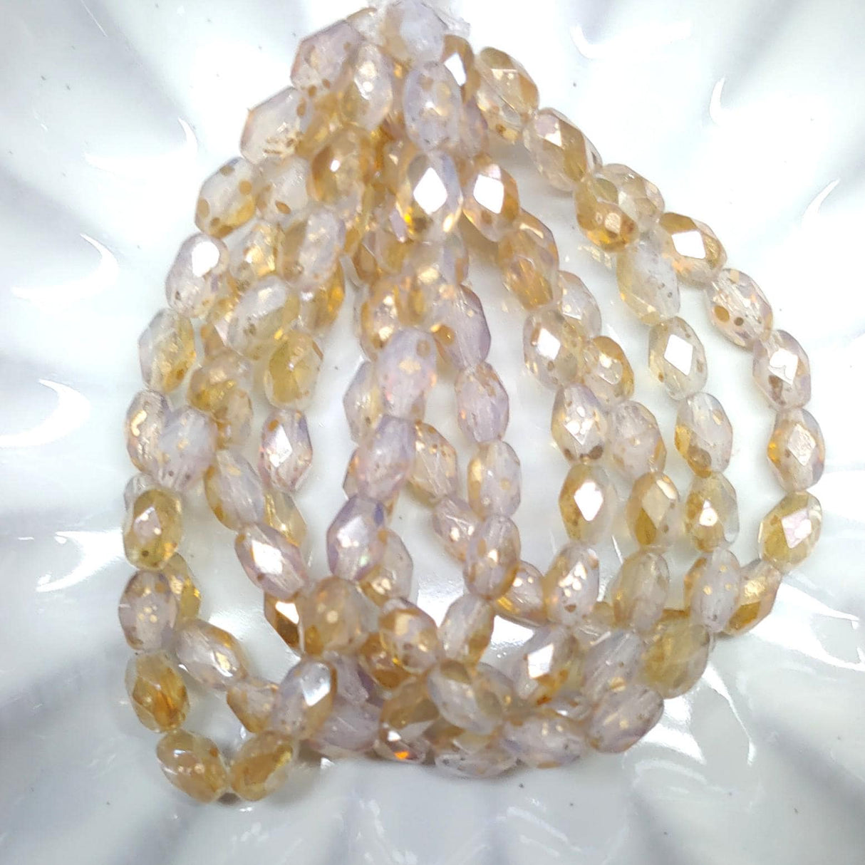 7x5mm Crystal Opal w/Gold & Bronze Finish Faceted Oval Czech Glass Beads, 20 beads