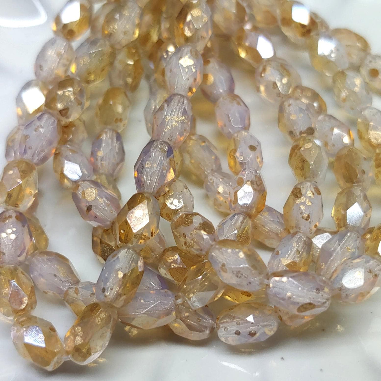 7x5mm Crystal Opal w/Gold & Bronze Finish Faceted Oval Czech Glass Beads, 20 beads