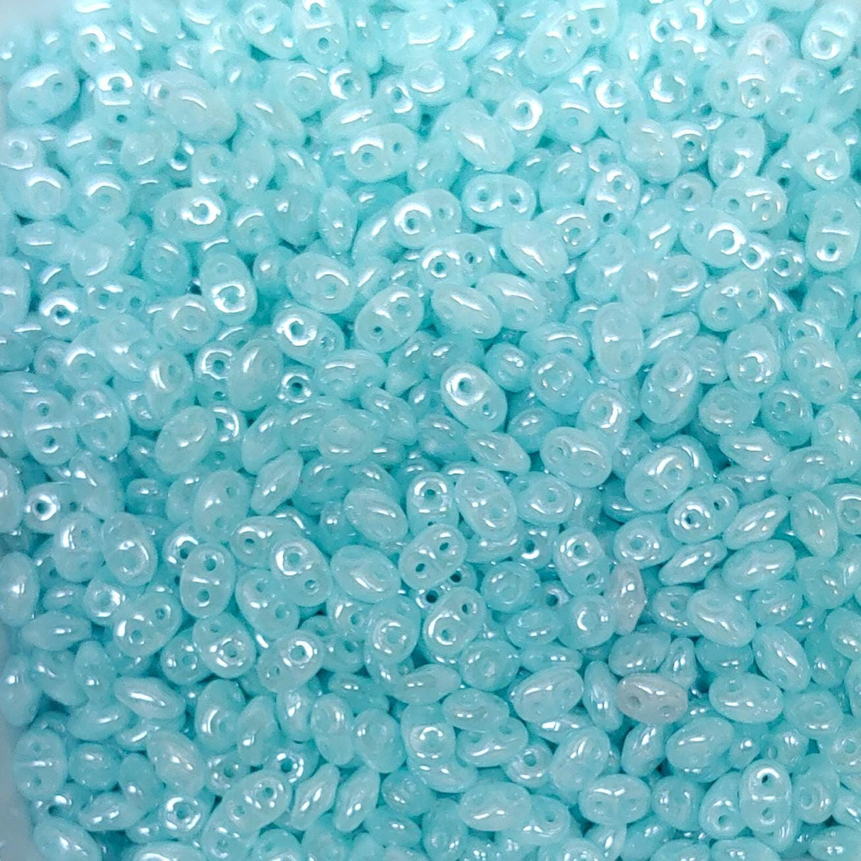 Superduo Opal Aqua White Luster, 2-hole bead 2.5x5mm-61000-14400, 10 grams