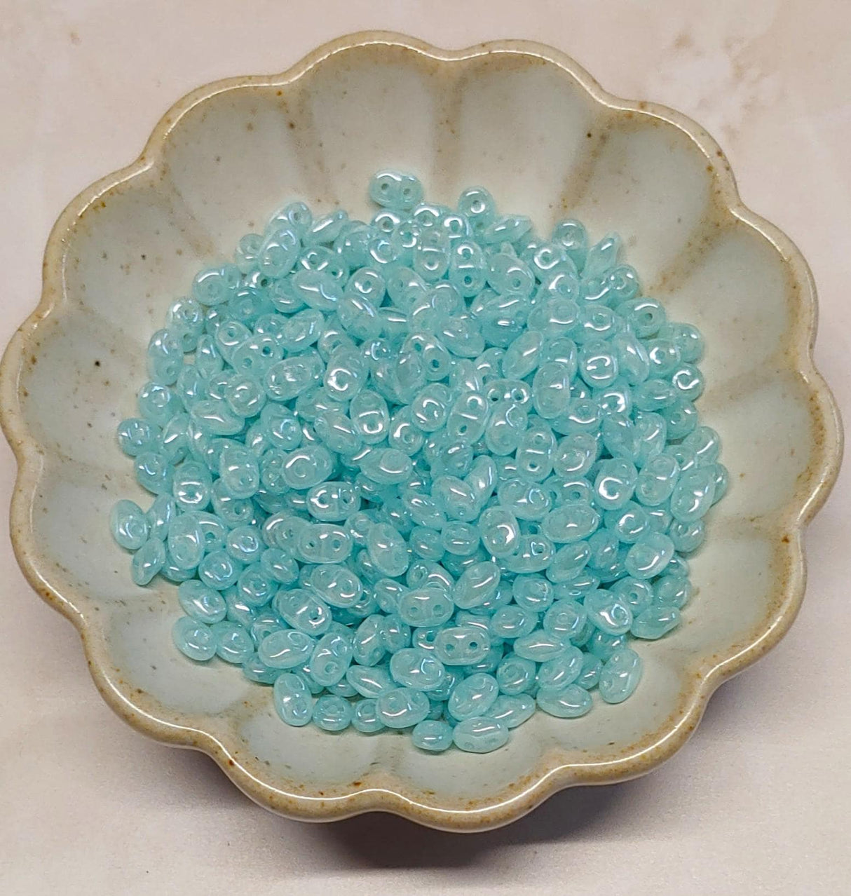 Superduo Opal Aqua White Luster, 2-hole bead 2.5x5mm-61000-14400, 10 grams